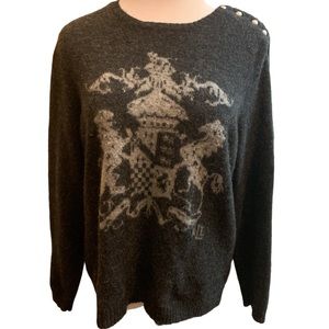 LAUREN Ralph Lauren %100 Lambswool Sweater SZ 2x Logo on Front + Shoulder Detail